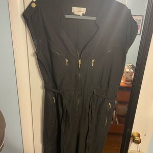 anthropologie black utility jumpsuit with gold hardware